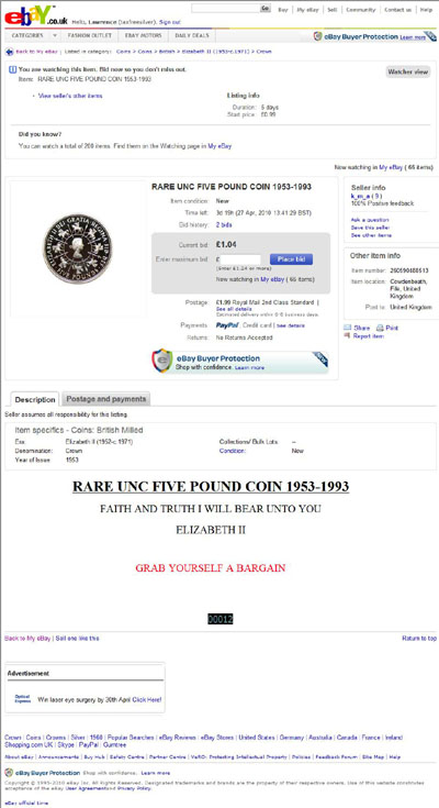 k_m_a eBay Listings Using Our 1993 Silver Proof Five Pound Crown Obverse Photograph